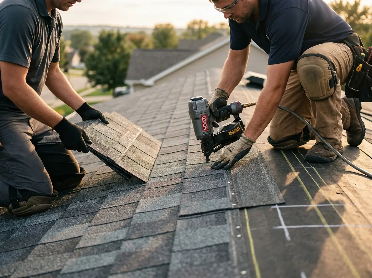 Professional roofer working on a residential roof in Gunnison
